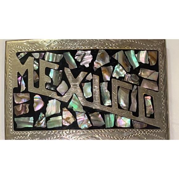 Vintage Mexico Belt Buckle with Mother of Pearl - Picture 3 of 8